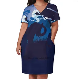 Casual Dresses African Night With Elephant 6 Loose Pocket Dress Print Short Sleeve V-Neck 5Xl Nature Moon Safari Tree