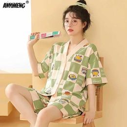 Women's Sleepwear Womens clothing M-5XL Plus size summer cotton kimono style cardigan fashionable printed Pyjamas casual womens Pyjamas V-neck Pj WX