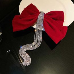 Andra nya Velor Grace Bow Hairpin Crystal Fringe Tassel Hair Clip Women Ponytail Rhinestone Beading Hair Accessories Gifts Hear