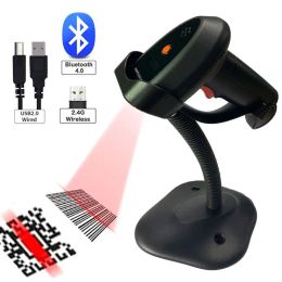 Scanners Hbapos Barcode Scanner Wireless 1d 2d Qr Bluetooth Oled Display Voice Reminder Handheld Bar Code Reader with Stand Holder