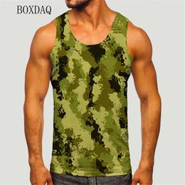 Mens Camoufiage Casual Sports Tanks Summer Sleeveless 3D Camo Print Basic Vest Fitness Workout Running Man Top Oversized 240507