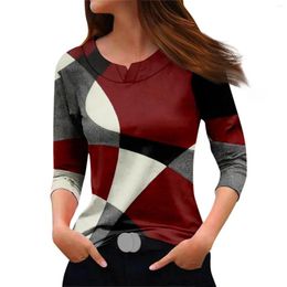 Women's T Shirts Fashionable Casual Printed 3/4 Sleeved Round Neck T-shirt Top