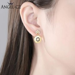 Dangle Earrings ANGELCZ Trendy Baroque Style Jewelry Pave Black White Cubic Zirconia Gold Color Round Drop For Women Girls AE273