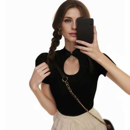 Women's T-Shirt Womens cut top fitted plain neck short sleeved T-shirt sexy casual summer T-shirtL2405