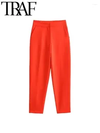 Women's Pants 2024 Summer Women Red Fashion Ankle Length Side Pockets Female High Waisted Pant Y2K Pencil Trousers