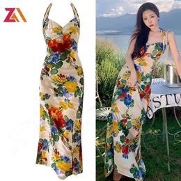 Casual Dresses ZALady Summer Elegant Floral Print Maxi For Women Zevity V-neck Sleeveless Party Night Club Gown Prom Long Dress