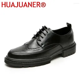 Casual Shoes Men Dress Thick Sole Platform Increase Leather Brogue Style Wedding Business Oxfords Formal