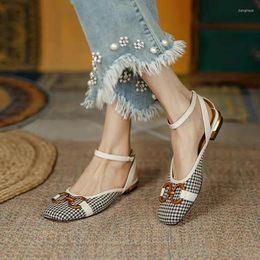 Casual Shoes Women's Sandals 2024 Elegant Office Ladies And Women Square Heel Gingham Buckle Woman Flats