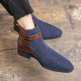 Fashion Italia Style's Men's in pelle scamosciata caviglia blu e beige stivali da abito formale più dimensioni 38-48