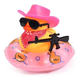 Bath Toys Office and Home Decoration Ornaments Rubber Duck for Car Dashboard Squeaky Duck Bath Toy with Swim Ring Hat Scarf Glasses d240507