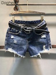 Women's Jeans European Causal Denim Shorts For Women 2024 Spring Streetwear Student Mid-Waist Ripped Slit Versatile Slim Jean Pants