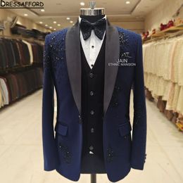 Wedding Tuxedos Mens Suits Double Breasted Groom Man Formal Business Blazer (Jacket+Pants +Vest)