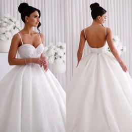 Ball Hochzeitskleid bedeckte Perlenkleid für Brautstraps Saudi -arabische Brautkleider Vestido de noiva Sweep Zug Pailletten Perlen Robe Mariage Brautkleider es s