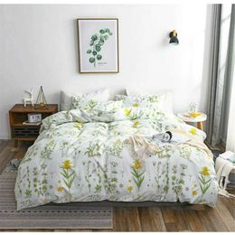 Bedding sets Spring flower pattern down duvet cover pillowcase wildflower print aesthetic bedding polyester duvet cover 3 pieces without bed sheets J240507