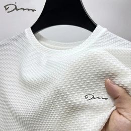 Brand Embroidery Ice Silk Breathable O-Neck T Shirts Soft Short Sleeved 2024 Summer Thin Loose Elasticity Trend Men Clothing 240506