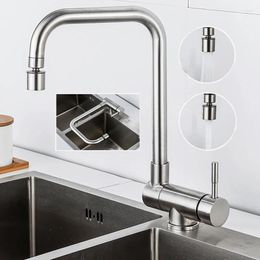 Kitchen Faucets 304 Stainless Steel Sink Inner Window Faucet And Cold 360 ° Rotating Folding Double Mixing Valve
