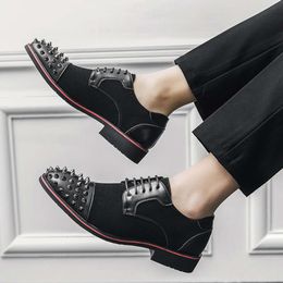 Rivet Metal Decorationg Men's Fashion Leather Punk Hippop Stager Dress Man Street Style Black Shoes Footwear