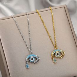 Fashion Evil Pendants Necklaces for Women 2024 Goth 14k Yellow Gold Choker Necklace Vintage Turkish Eye Neck Chains Jewellery 9709