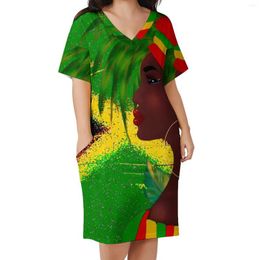 Casual Dresses Ladies Print Dress Holiday Jamaican Woman Art Cute Short Sleeve Pattern Street Wear Big Size 4XL 5XL