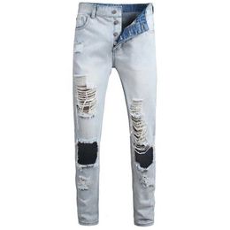 Jeans da uomo jeans jeans denim grande buco alto strt personalità tendenza maschio old bottle beggar giornaliero maschio taglie pantaloni y240507