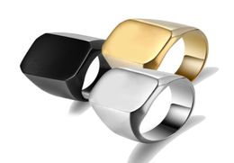 Fashion Rings Square Big Width Signet Rings 24K Titanium Steel man Finger Silver Black Gold Men Ring Jewelry anel New9017461