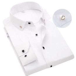 Men's Dress Shirts Mens Button-down Shirt Long Sle Casual Formal Business Dress Shirts Pocket-less Solid Colour Blue White Tops Korean Slim Fit d240507