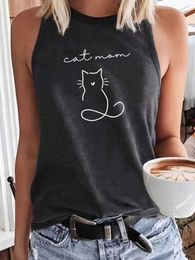 Women's T-Shirt Cat Mom Silhouette Fashion Sports Womens Tank Top Loose O Neck Sleless Casual Tank Top For Clothing d240507