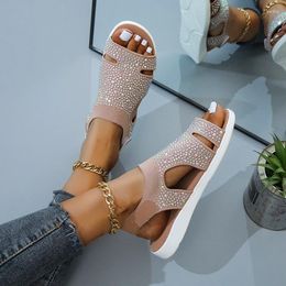Sandals Women Casual Flats Crystal Stretch Orthopaedic Casial Open Toe Beach Mesh Shoes Footwear Ladies Sandalias Mujeres