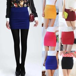 Skirts 2022 Sexy Pencil Short Skirt Womens Soft High Elastic Folded Tight Clothing Cotton Blended Solid Colour High Waist Fashion Tight Clothing Q240507