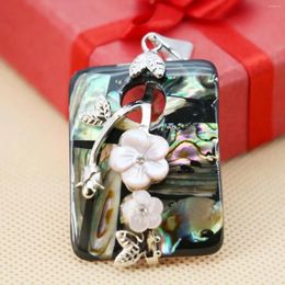 Pendant Necklaces 30X40mm Rectangle Natural Abalone Seashells Sea Shells Material Pendants Accessories Women Gifts Flower Beads Jewellery