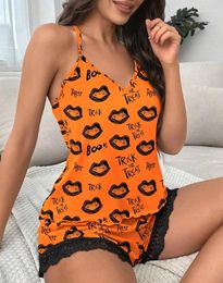 Women's Tracksuits Leisure Suits 2024 Spring/summer Latest Chic Sexy V-Neck Sleeveless Leopard Butterfly Print Crochet Lace Cami Set