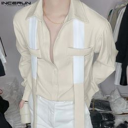 Men's Casual Shirts INCERUN Tops 2024 Korean Style Fashion Mens Patchwork Colour Ribbon Well Fitting Male Long Sleeved Blouse S-5XL