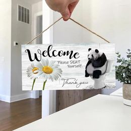 Decorative Figurines Rustic Welcome Panda Wall Hanging Decor Wood Art Plaques Sign Door For Home Living Room Front