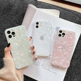 Cell Phone Cases Glitter Dream Shell Marble Phone Case For phone 13 Pro 12 11 Pro Max XR XS Max 15 14 Plus Conch Pattern Soft IMD Silicone Cover