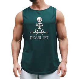 Men's Tank Tops Deadlift Gym Human Skeleton Summer Quick Dry Sports Tank Top Men Bodybuilding Vest Mesh Fitness Slveless Shirt Muscle Clothing Y240507