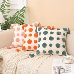 Cushion/Decorative Colour Polka Dot Tufted Cushion Cover Boho Tassels Decoratives for Sofa Chenille Throw Case Home Decor