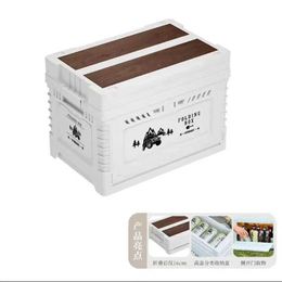 Storage Boxes Bins Large capacity storage box 40L/70L wooden double-layer folding side opening Organiser outdoor camping Q240506