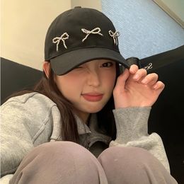 Korean Instagram Bow Solid Color Baseball Hat Womens Summer Thin Cute Versatile Round Top Duck Tongue Hat Y2K Girls 240507