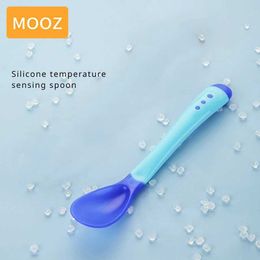 Cups Dishes Utensils MOOZ baby feeding spoon soft silicone baby tableware training spoon baby temperature sensing spoonL2405