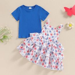 Clothing Sets Toddler Girl Dress 2Pcs Summer Clothes Solid Ribbed Shirt Donut Suspender Skirt Sweet Little Overall