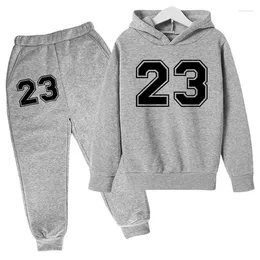 Clothing Sets 2024 Summer Kids 2D Print Number 23 Pattern Hoodie Suit Fashion Casual Pure Cotton Keep Warm Loose High Street Pants