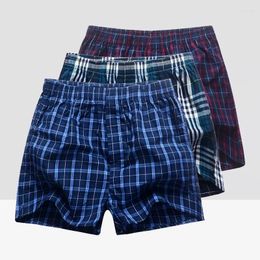 Underpants 3 Pcs/Lot Men Boxer Plaid Cotton Underwear Male Sleep Bottoms Shorts Brand Top Quality Loose Homewear Oversize