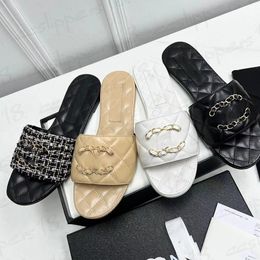 Leather Channel Slipper Embroidered Sandals Women Flats Ankle Buckle Slippers Designer Sandal Lady Wedding Party Flip flops Rubber Sole Mules Summer Beach Heels