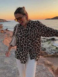 Women's Blouses Leopard Print Shirt 2024 Summer Chic Single-breasted Long Sleeve Shirts & Tops Ladies Elegant Blouse