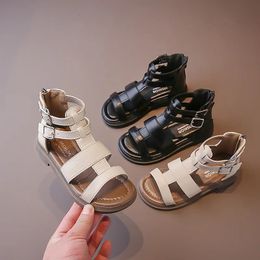 2023 Summer Girls Sandals GLADIATOR Children Casual Shoes Buckle Back Zipper Simple Nonslip Boys Soft Kids Flat 240425