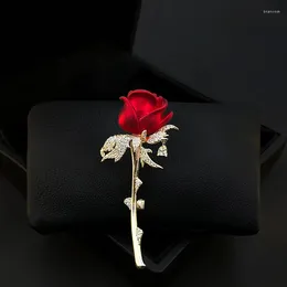 Brooches Love Rose Red Flower Brooch Women's Suit Neckline Accessories Luxury Cardigan Pin Clothing Decorative Corsage Jewellery 3867