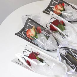 Gift Wrap 20Pcs LOVE Transparent Rose Packaging Bags Flower Bouquet Plastic Bag Wrapping Paper One Straight