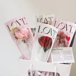 Gift Wrap 20pcs LOVE Transparent Rose Packaging Bags Flower Bouquet Plastic Bag Wrapping Paper One Straight