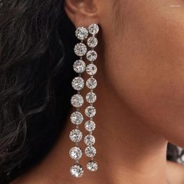 Dangle Earrings Fashion Round Crystal Long Tassel For Women Christmas Simple Bridal Rhinestone Wedding Accessories Gift