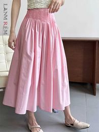 Skirts Pleated Design Elastic High Wait Skirt For Women Solid A-line Office Lady Loose Skirts 2024 Spring New 26D2743 Q240507
